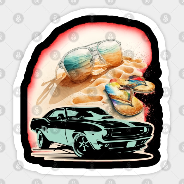 Let's Live, Vintage Car American customs,Funny Muscle Car Racing 70s Hot Road Rally Racing Lover Gifts Sticker by Customo